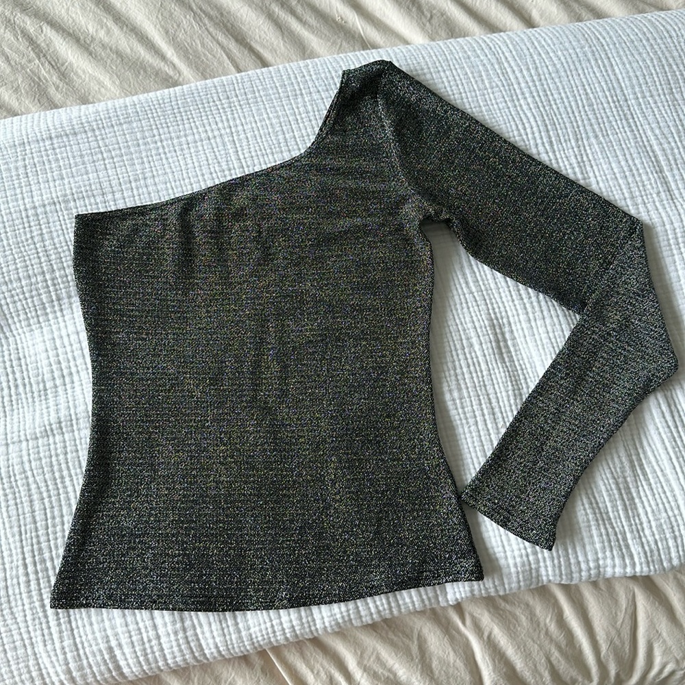 Reformation Sparkly One Shoulder Long Sleeve